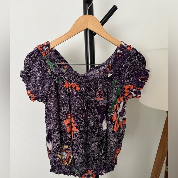 Free People Purple Floral Off-Shoulder Blouse - Picture 3 of 5